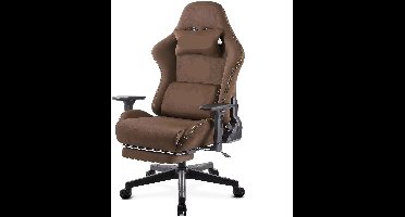 Gamestoel - Ergonomische Bureaustoel – Comfortabele Stoel – Bureaustoel Met Voetensteun – Verstelbare Bureaustoel – Echt Leer – Hoge Rugleuning – Uitklapbare Voetensteun - Bruin