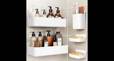 Boraboi® Doucherek zonder boren - Roestvrij doucherek met 5 stuks en grote capaciteit voor shampoo