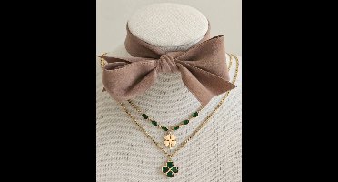 Cliste Couture - Dubbele Halsketting met Emerald - Clover - Sieraden - Vrouwen Ketting - Goudkleurig - Ketting Dames - Staal - Cadeau voor vrouwen - Kettingen - Ketting met Hanger