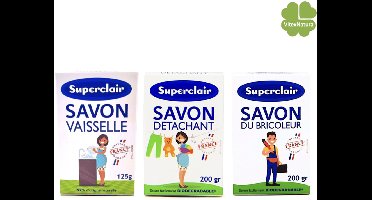 Bicarbonaat zepen | 2x200g vlekken oploszepen voor in en om het huis | 125g afwasmiddel zeepstuk | 97% ingrediënten van natuurlijke oorsprong | Superclair