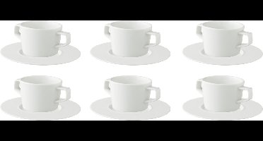 Palmer - White Delight - Soep kop en schotel - Met oor - 6 stuks - 30 cl - Wit - Porselein - Soepkommen