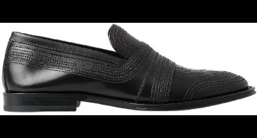 Leather Loafers Embroidered Style - Black