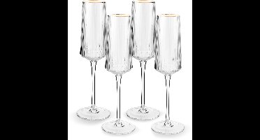 vtwonen Champagneglazen - Voor Champagne of Cava - Champagneflutes - Glazen set van 4 - met Gouden Rand - 300ml