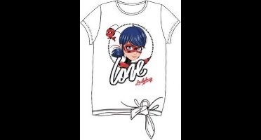 Miraculous Ladybug T-shirt - LOVE met knoop - wit - maat 110 (5 jaar)