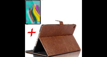 Hoes geschikt voor Samsung Galaxy Tab S5e + Screenprotector - Lederen Book Case Smart Cover - iCall - Okerbruin