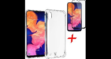 Hoesje geschikt voor Samsung Galaxy A10 Hoesje Transparant Shock Proof + Screen Protector Full