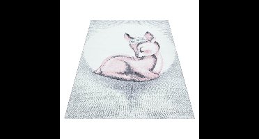 Kinderkleed, hertenmotief, roze, kinderkamerkleed, jute achterkant, afmeting: 160 cm x 230 cm