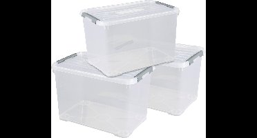 Curver Handy+ Opbergbox - 65L - 3 stuks - Transparant met deksel