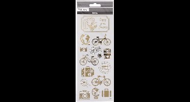 Stickers, om de wereld, vel 10x24 cm, ca. 15 stuk, goud, 1 vel
