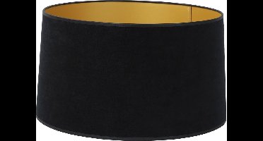 Light & Living Drum Lampenkap Velours - Zwart/Goud - 45x42x25cm - voor Tafellampen, Staande lamp