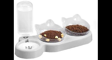 Marchul Cat Bowls, Gravity Water and Feeding Bowl, 15° Inclined Feeder for Ccat and Small Dog, Raised Feeder with Automatic Water Bottle