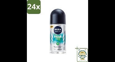 NIVEA MEN - Deodorant Roller - Fresh Kick - 50 ml - Voordeelverpakking - 24 stuks - Cactuswater - 72 uur bescherming