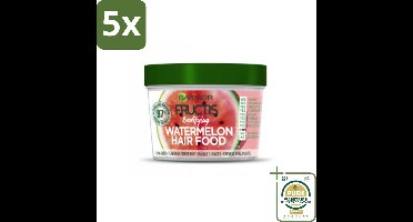 5 x Garnier - Fructis Hair Food Watermelon - 3-in-1 Haarmasker - Futloos Haar - 400 ml - Grootverpakking - Haarmasker - Futloos Haar - Hydratatie - Watermeloen - 3-in-1