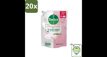 20 x Dettol - Handzeep Navulling - Hypoallergenic - Sensitive - 500 ml - Grootverpakking - Handzeep Navulling - Hypoallergene Handzeep - Gevoelige Huid - Antibacteriële Zeep - Duurzame Handzeep