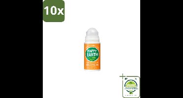10 x Happy Earth – Deodorant Roll-On – 100% Natuurlijk Rose Petitgrain – 75 ml - Grootverpakking - Natuurlijke Deodorant - Roll-on Deodorant - Bloemige Geur - Frisse Geur - Huidvriendelijk