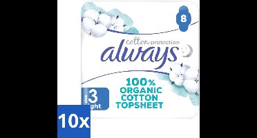 10 x Always - Maandverband - Night - Cotton Protection - Met Vleugels - 8 Maandverband - Nachtbescherming - Maandverband - Biologisch Katoen - Nachtmaandverband - Vleugels
