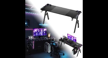RGB Gaming Bureau met LED Verlichting - 160x60 cm - Ergonomische PC Tafel met Koolstofvezel Oppervlak