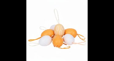 Home & Styling Paaseieren hangdecoraties - oranje - 24x stuks - 6 cm - kunststof - Pasen versiering voor paastakken- Pasen versiering - met touwtjes