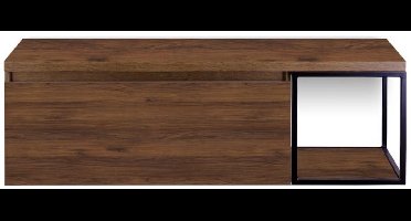 Frozen Badmeubelset 140 cm - Greeplijst in Kleur - Zwart Frame - Wastafelbovenblad Walnoot