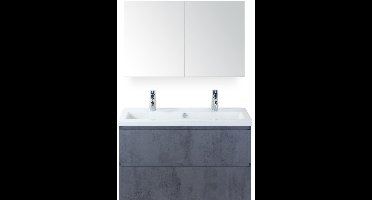 Vogue Badmeubelset 100 cm - Greeplijst in Kleur - Beton Antrac - Keramische Wastafel Wit 2 Kraangaten met Spiegel