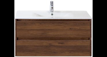 Dante Badmeubelset 100 cm - Walnoot - Keramische Wastafel Wit Enjoy