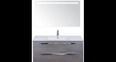 Seville Badmeubelset 120 cm - 2 Laden Beton Antraciet - Wastafel Enjoy Enkel met Sence Spiegel