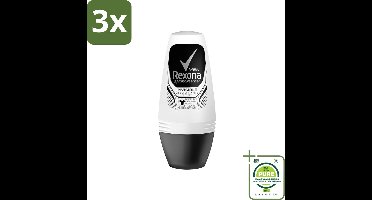 3 x Rexona Men - Invisible On Black & White - Deo Roller - 50 ml - Grootverpakking - Rexona Deodorant - Deodorant Voor Mannen - Antitranspirant - Vlekkenvrije Deodorant - Deodorant 50 Ml