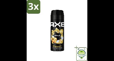 3 x Axe Deodorant Bodyspray Gold 150 ml - Grootverpakking - Deodorant - Axe - Deodorant Spray - 48 Uur Bescherming - Oud Hout