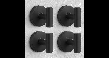 4 stuks - Haak - Towel Hooks - Perforated - Stainless Steel - Suitable for Bathrooms, Kitchens, and Doors - Boren niet nodig - Zwart