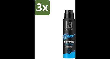 Fa Men - Perfect Wave - Deodorant Spray - Verfrissende Geur - 150 ml - Bulkverpakking - 3 stuks
