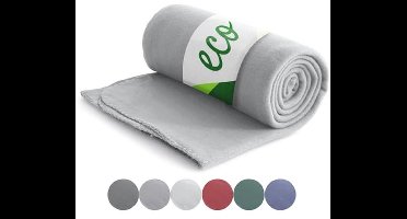 wometo Eco fleecedeken van 100% gerecycled materiaal + Oeko-Tex gecertificeerd, 130 x 160 cm, ca. 400 g, lichtgrijs met anti-pilling rand en mesh-rand