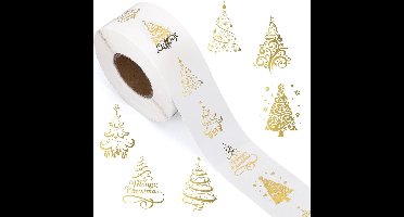 Sluitsticker Christmas Tree Goud/transparant - 25mm - Sticker-Etiket- 500 stuks