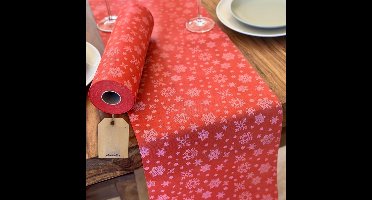 Kerst Tafelloper Non-Woven Stofrol 25M X 30CM Rood-Wit Luxe Tafel Decoratie En Tafelskjirt