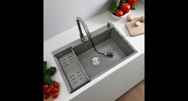 Keukenspoelbak – Spoelbak – Enkele Wasbak – Gootsteen – Keukenbak – Groot 80x50 cm – Roestvrij Staal – Uittrekbare Kraan & Zeeppomp