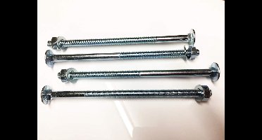 M10 x 200 Carriage Bolts Cup Square Bolts BZP 4.8 Compleet met Noten en Wasmachines DIN 603 Pack van 4