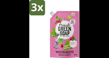 Marcel’s Green Soap – Wasverzachter – Patchouli & Cranberry - Navulling – 750 ml - Bulkverpakking - 3 stuks