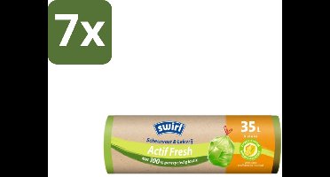 Swirl – Vuilniszakken – Trekband Geparfumeerd Actif Fresh – 35 L – 9 zakken - Bulkverpakking - 7 stuks