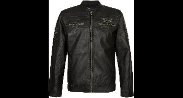 Petrol Industries Bikerjack Heren - Mannen Jas met Lederlook - Moderne Pasvorm - Zakken - Verstelbare Details - 100% Polyurethaan - Zwart - Maat XXXL