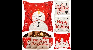 Springos Sierkussenhoes | Kussenhoes | Kussensloop | Woonaccessoires | 40 x 40 cm | 4 Stuks | Kerstpatronen | Rood/Wit