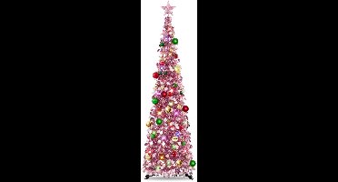 Boraboi® Opvouwbare kunstkerstboom met verlichting en kerstballen in rosgoud design