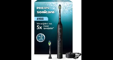 Philips Sonicare 4100 Series – Elektrische Tandenborstel – Zwart – Wittere tanden – Met 2 opzetborstels – HX4042/52