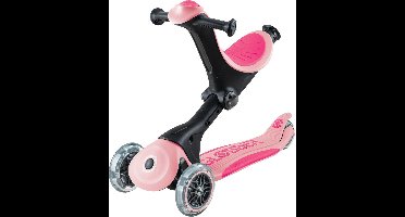 Meegroeistep - Globber Go Up Deluxe Flash Lights Pastel Pink - roze - lichtgevende wielen - met duwstang - in hoogte verstelbaar - vanaf 15 maanden tot 9 jaar