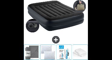 Intex Luchtbed - 2-Persoons - 152 x 203 x 42 cm - Blauw - Inclusief pomp - Hoeslaken - Kussen - Kussenbeschermer en Reparatieset