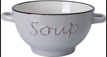 Excellent Houseware soepkom gres - wit ivoor - porselein - D14 cm - serveer/snackschaaltje