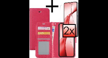 Hoesje - Met 2x Screenprotector - Geschikt voor OnePlus Nord CE4 - Luxe Pasjeshouder - Bookcase Portemonee - Flip Case - Kunstleer Book Case - Flipcase Hoes - Book Cover - Walletcase - Portemonneehoes - Donkergroen