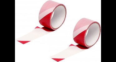 Kinzo Markeerlint - 2x stuks - 25 meter - rood/wit - afzetlint - 4,8 cm breed