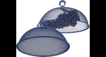 Alpina Vliegenkap/voedselkap - 2x - rond - blauw - D30 x H15 cm - buiten eten - anti insecten - metaal