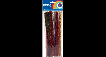 Chenilledraad diverse kleuren met glitters - Pijpenragers - 30 cm - 150x stuks - hobby knutselen draad materialen