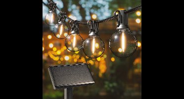 HOFTRONIC - Solar Lichtsnoer Buiten 5 meter met 10 lampjes en 4 lichtstanden - 2700K warm wit licht - Schemerschakelaar - 10 Watt 300 lumen - IP44 waterdicht - Solar Tuinverlichting Lichtsnoer