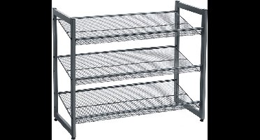 Stapelbaar schoenenrek - 3 laags schoenenorganizer - Metalen schoenenplank met verstelbare platte of schuine planken - Beschermrails - 30.5 x 74 x 61.5 cm - Biedt plaats aan 9 - 12 paar - Grijs